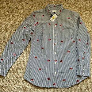 XS J Crew Navy Blue Shirt with Red Accents NWT